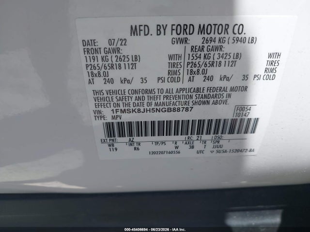 Ford Explorer Timberline 2022 1FMSK8JH5NGB88787 Image 9