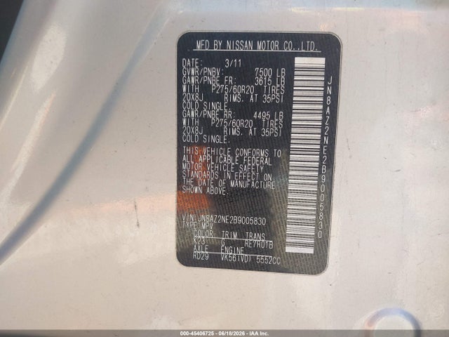 Продажа на аукционе авто 2011 Infiniti Qx56, vin: JN8AZ2NE2B9005830, номер лота: 45406725