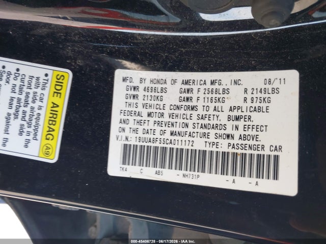 Продажа на аукционе авто 2012 Acura Tl 3.5, vin: 19UUA8F55CA011172, номер лота: 45406728