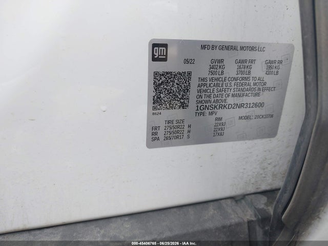1GNSKRKD2NR312600 Chevrolet Tahoe 4wd Rst
