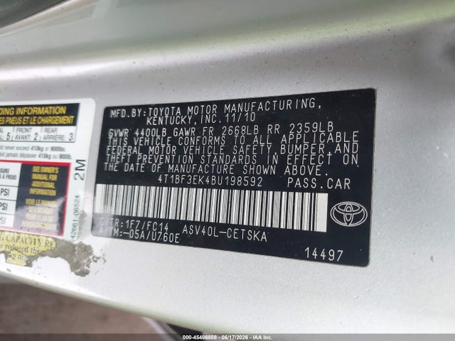 Продаж на аукціоні авто 2011 Toyota Camry Se, vin: 4T1BF3EK4BU198592, номер лоту: 45406808