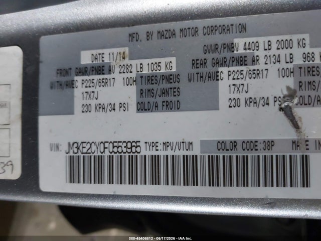 2015 Mazda Cx-5 Touring მანქანა იყიდება აუქციონზე, vin: JM3KE2CY0F0553965, აუქციონის ნომერი: 45406812