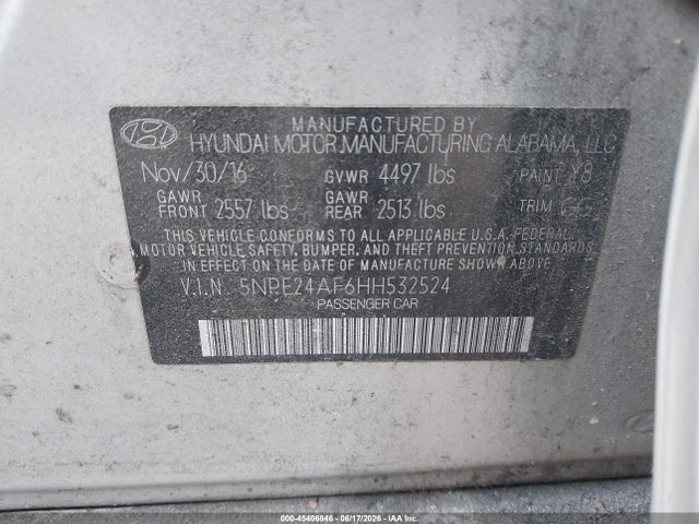 2017 Hyundai Sonata მანქანა იყიდება აუქციონზე, vin: 5NPE24AF6HH532524, აუქციონის ნომერი: 45406846