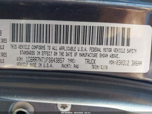 Продажа на аукционе авто 2015 Ram 1500 Laramie, vin: 1C6RR7NT1FS643857, номер лота: 45406848