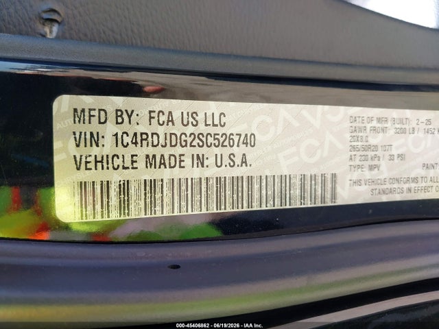 Продажа на аукционе авто 2025 Dodge Durango Gt Awd, vin: 1C4RDJDG2SC526740, номер лота: 45406862
