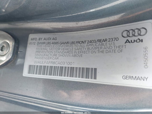 Aukcja sprzedaży 2012 Audi A5 2.0t Premium, vin: WAULFAFR8CA031001, numer aukcji: 45406865