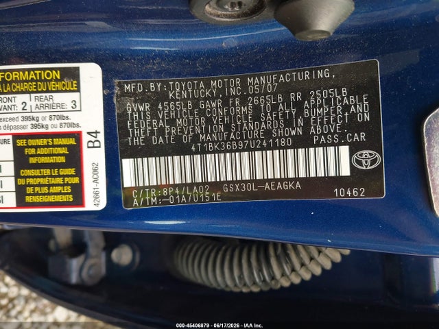 Aukcja sprzedaży 2007 Toyota Avalon Xls, vin: 4T1BK36B97U241180, numer aukcji: 45406879