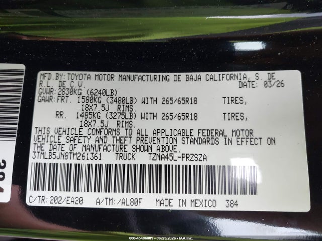 Auction sale of the 2026 Toyota Tacoma Trd Off Road, vin: 3TMLB5JN8TM261361, lot number: 45406889