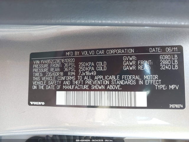 Aukcja sprzedaży 2012 Volvo Xc90, vin: YV4952CZ8C1610920, numer aukcji: 45406898