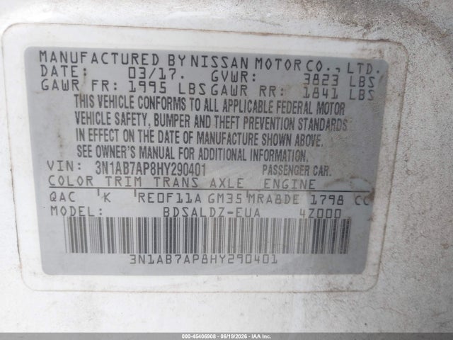Aukcja sprzedaży 2017 Nissan Sentra Sv, vin: 3N1AB7AP8HY290401, numer aukcji: 45406908