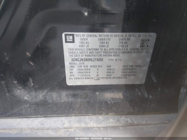 Продажа на аукционе авто 2017 Chevrolet Trax Ls, vin: 3GNCJNSB8HL274056, номер лота: 45406943
