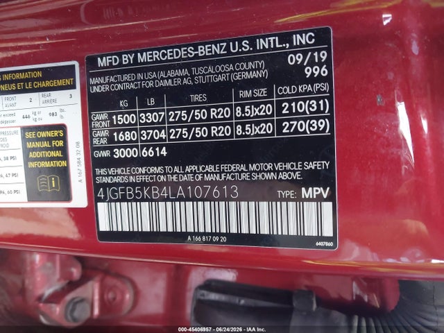 Продаж на аукціоні авто 2020 Mercedes-benz Gle 450 4matic, vin: 4JGFB5KB4LA107613, номер лоту: 45406957