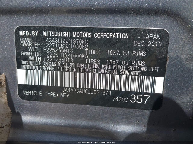 Продажа на аукционе авто 2020 Mitsubishi Outlander Sport 2.0 Es, vin: JA4AP3AU8LU021673, номер лота: 45406989