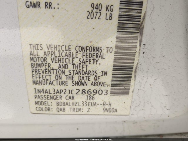Nissan Altima 2.5 Sr 2018 1N4AL3AP2JC286903 Image 8