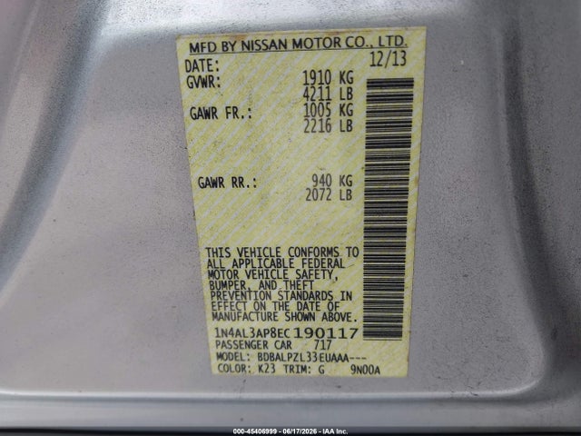 Nissan ALTIMA 2.5 2014 1N4AL3AP8EC190117 Image 9