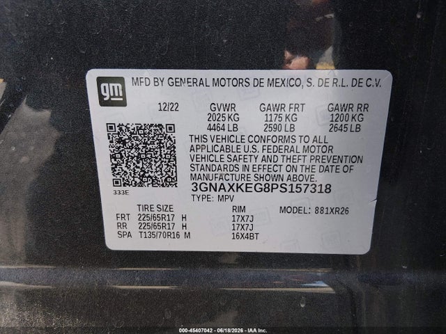 Продажа на аукционе авто 2023 Chevrolet Equinox Fwd Lt, vin: 3GNAXKEG8PS157318, номер лота: 45407042
