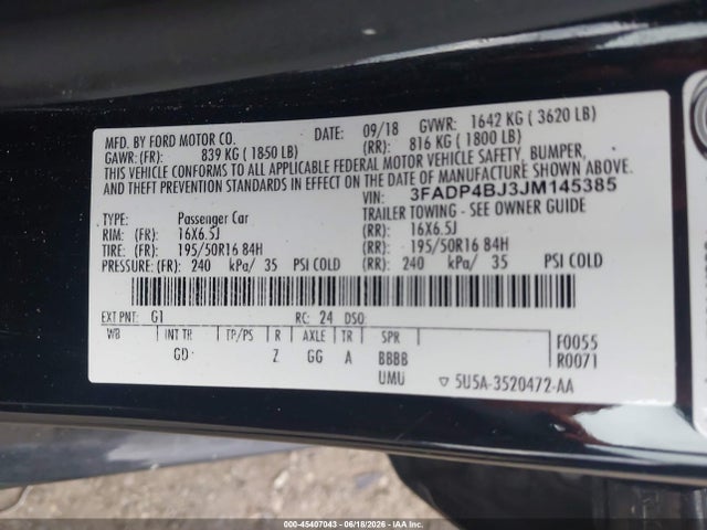 Ford FIESTA SE 2018 3FADP4BJ3JM145385 Image 9