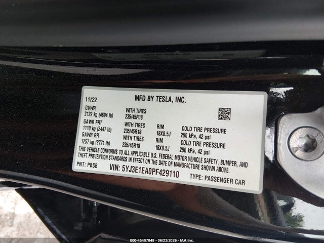 Tesla Model 3 Rear-wheel Drive 2023 5YJ3E1EA0PF429110 Image 9
