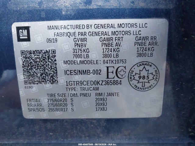 GMC Sierra 1500 Elevation 2019 1GTR9CED0KZ365884 Image 9