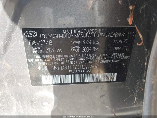 Aukcja sprzedaży 2018 Hyundai Elantra Value Edition, vin: 5NPD84LF6JH321966, numer aukcji: 45407059