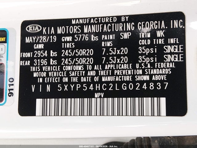 KIA Telluride Sx 2020 5XYP54HC2LG024837 Image 9