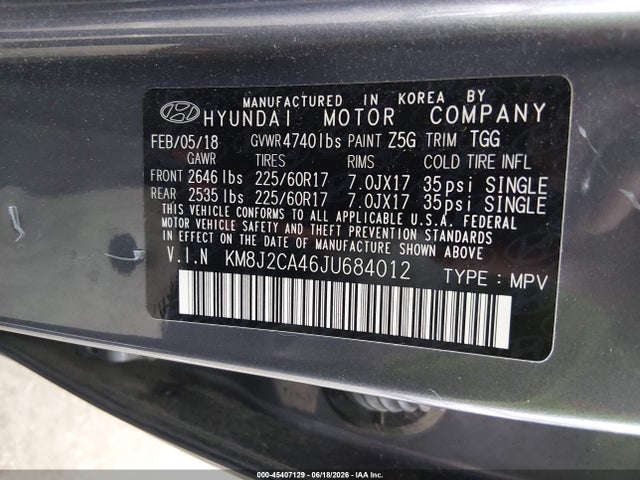 Hyundai TUCSON SE 2018 KM8J2CA46JU684012 Image 9