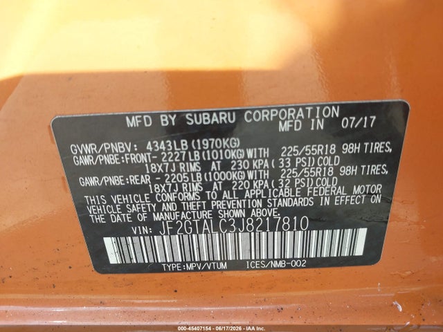Aukcja sprzedaży 2018 Subaru Crosstrek 2.0i Limited, vin: JF2GTALC3J8217810, numer aukcji: 45407154