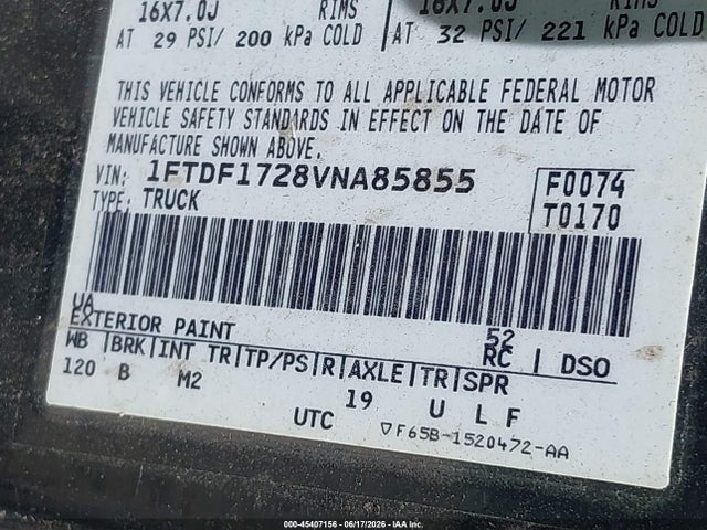 45407156 :رقم المزاد ، 1FTDF1728VNA85855 vin ، 1997 Ford F-150 Standard Standard/xl/xlt مزاد بيع
