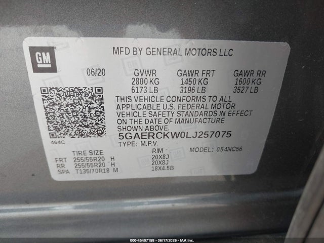Aukcja sprzedaży 2020 Buick Enclave Fwd Premium, vin: 5GAERCKW0LJ257075, numer aukcji: 45407158