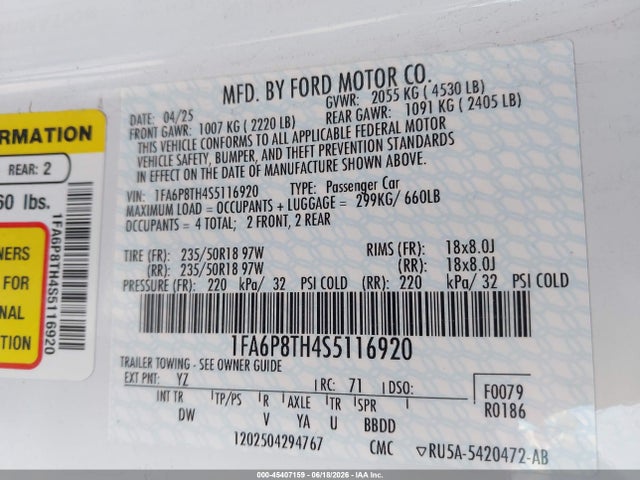 Ford Mustang Ecoboost Fastback 2025 1FA6P8TH4S5116920 Image 9