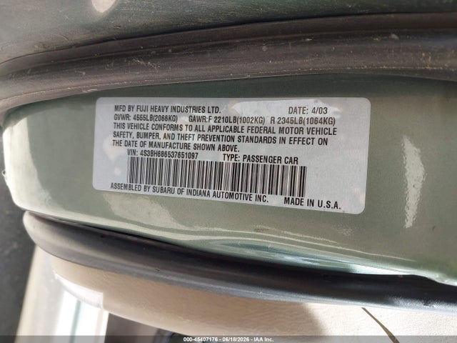 Продажа на аукционе авто 2003 Subaru Outback Limited, vin: 4S3BH686537651097, номер лота: 45407176