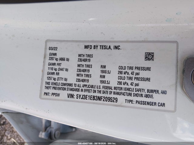 Продажа на аукционе авто 2022 Tesla Model 3 Long Range Dual Motor All-wheel Drive, vin: 5YJ3E1EB3NF209529, номер лота: 45407188