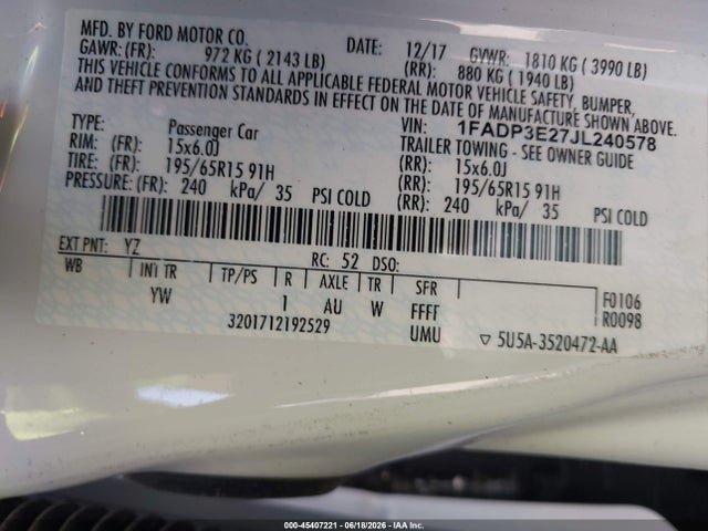 Ford FOCUS S 2018 1FADP3E27JL240578 Image 9