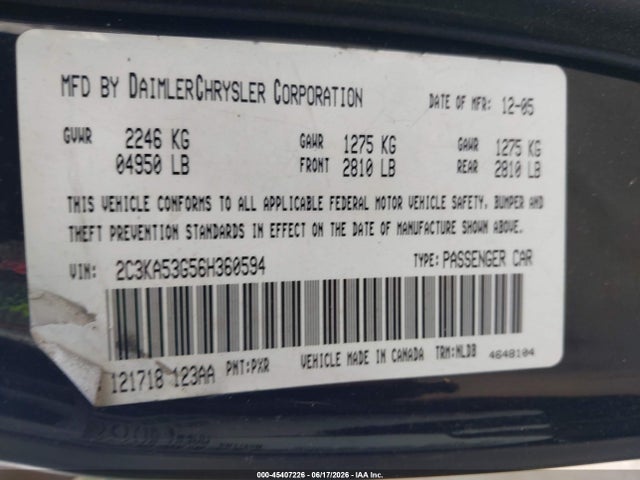 Продаж на аукціоні авто 2006 Chrysler 300 Touring, vin: 2C3KA53G56H360594, номер лоту: 45407226