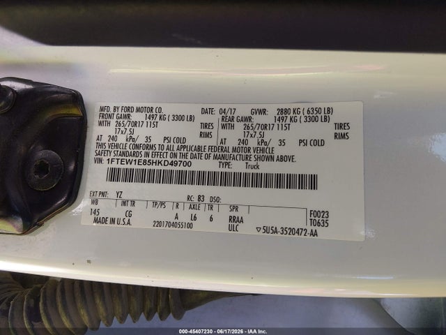 Ford F-150 Xl/xlt 2017 1FTEW1E85HKD49700 Image 9