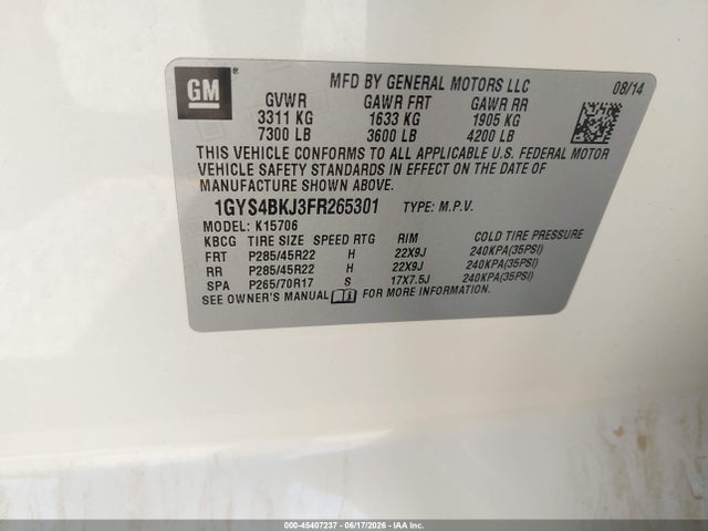 Продаж на аукціоні авто 2015 Cadillac Escalade Luxury, vin: 1GYS4BKJ3FR265301, номер лоту: 45407237