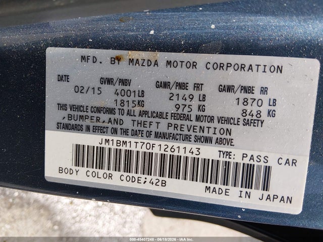 Продаж на аукціоні авто 2015 Mazda Mazda3 I Sv, vin: JM1BM1T70F1261143, номер лоту: 45407248