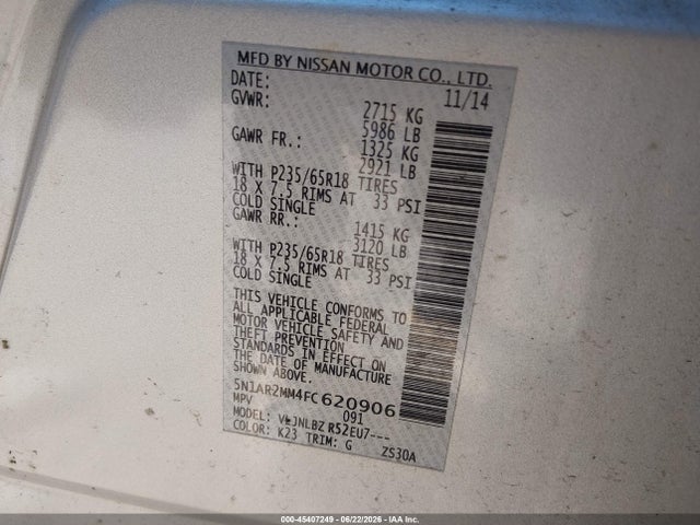 Nissan Pathfinder S 2015 5N1AR2MM4FC620906 Image 9