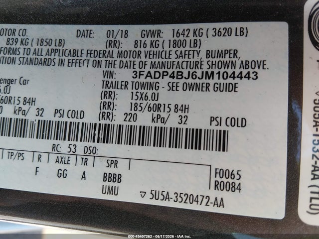 Ford FIESTA SE 2018 3FADP4BJ6JM104443 Image 9