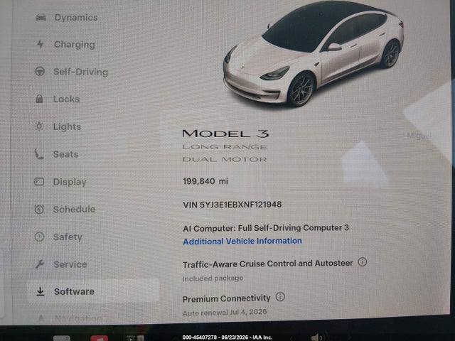 45407278 :رقم المزاد ، 5YJ3E1EBXNF121948 vin ، 2022 Tesla Model 3 Long Range Dual Motor All-wheel Drive مزاد بيع