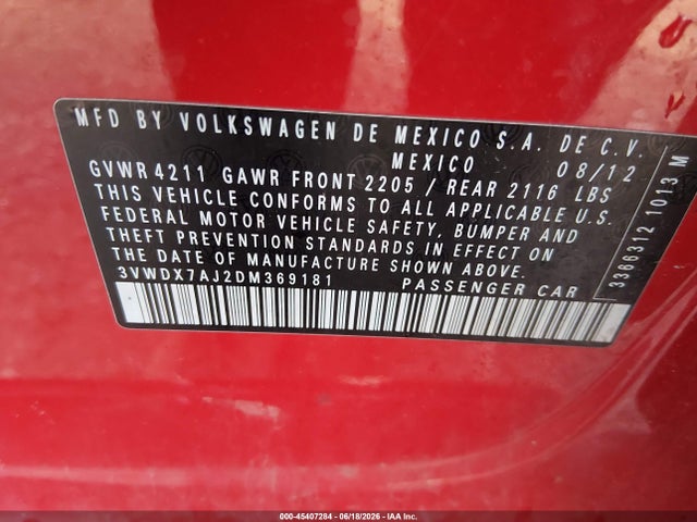 Продаж на аукціоні авто 2013 Volkswagen Jetta 2.5l Se, vin: 3VWDX7AJ2DM369181, номер лоту: 45407284
