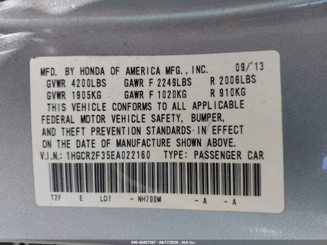 Honda ACCORD LX 2014 1HGCR2F35EA022160 Image 9