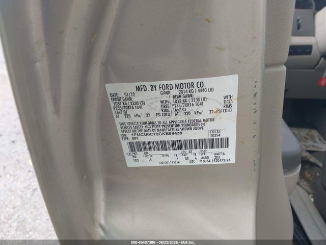 Продажа на аукционе авто 2012 Ford Escape Xls, vin: 1FMCU0C79CKB89438, номер лота: 45407386