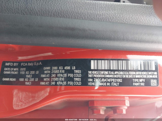 ZACCJBAT4FPB31062 Jeep Renegade Sport
