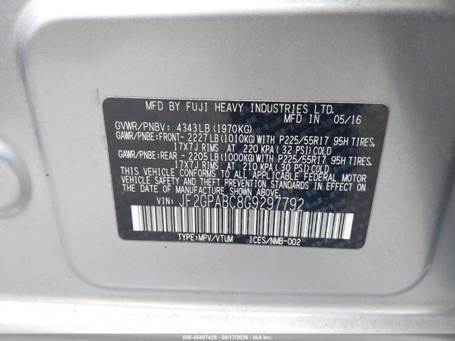 45407428 :رقم المزاد ، JF2GPABC8G9297792 vin ، 2016 Subaru Crosstrek 2.0i Premium مزاد بيع
