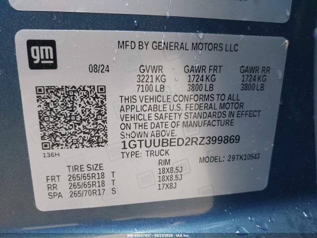 Aukcja sprzedaży 2024 Gmc Sierra 1500 4wd  Short Box Sle, vin: 1GTUUBED2RZ399869, numer aukcji: 45407437