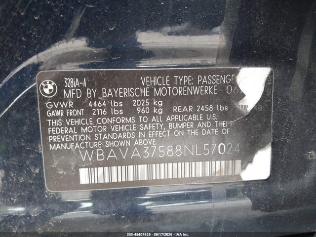 Aukcja sprzedaży 2008 Bmw 328i, vin: WBAVA37588NL57024, numer aukcji: 45407439