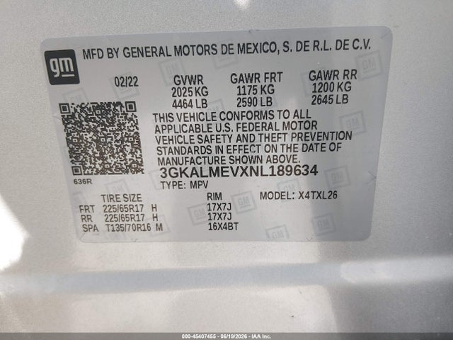 Aukcja sprzedaży 2022 Gmc Terrain Fwd Sle, vin: 3GKALMEVXNL189634, numer aukcji: 45407455