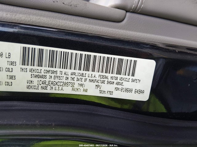 Продажа на аукционе авто 2012 Jeep Grand Cherokee Laredo, vin: 1C4RJEAGXCC209732, номер лота: 45407463