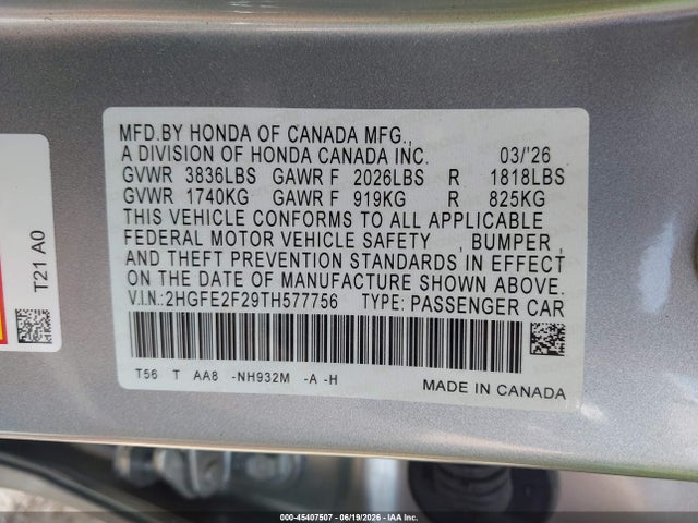 Honda Civic Lx 2026 2HGFE2F29TH577756 Image 9